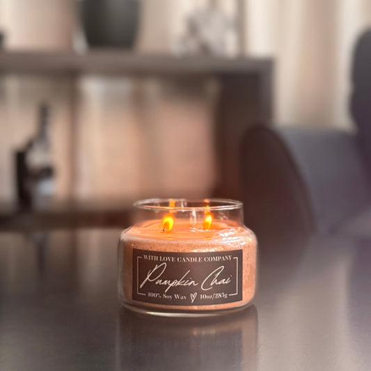 Pumpkin Chai soy candle, 10oz jar, lid off